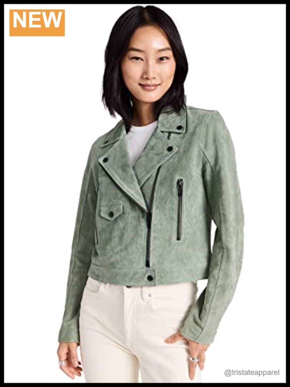 Real Suede Moto Jacket with Zipper Details, Asymmetrical Zip Placket
